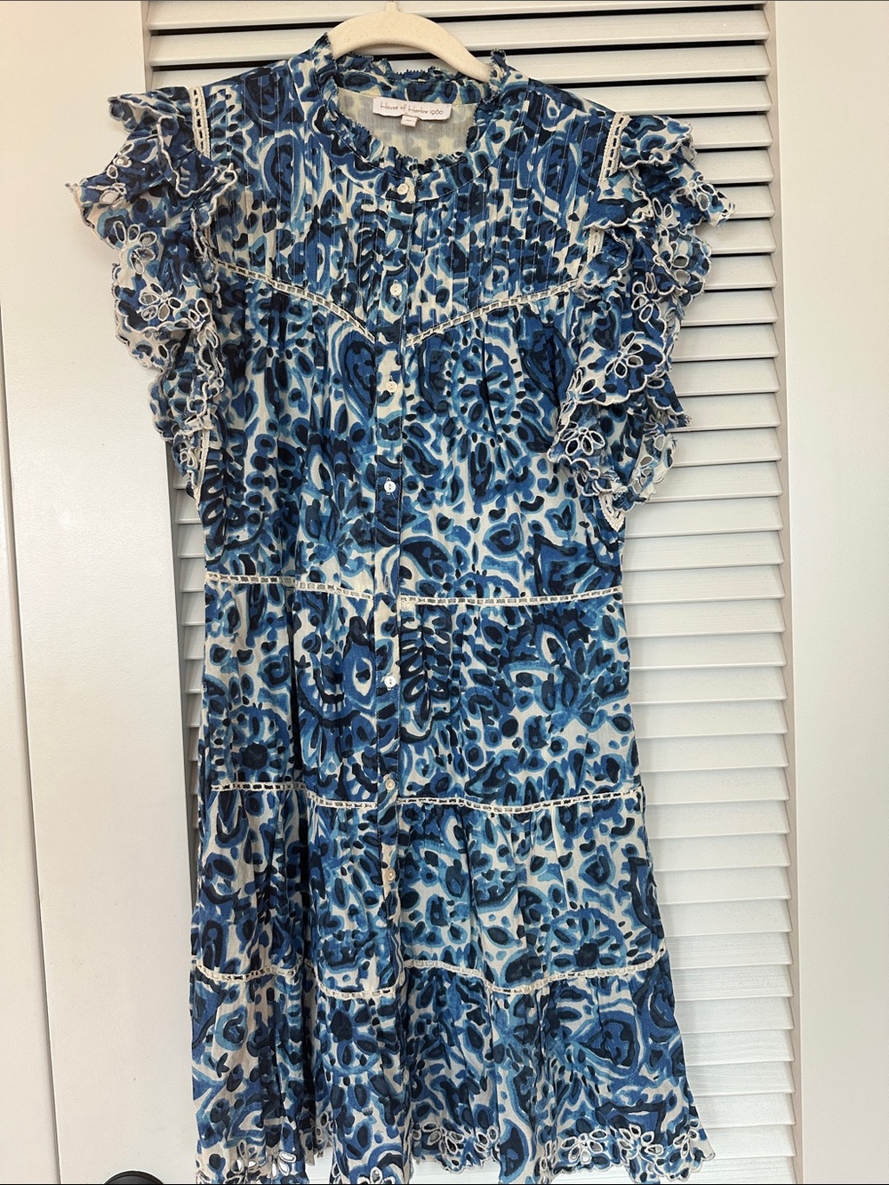 House of Harlow 1960 Blue and White Ruffled Tiered Floral Dress